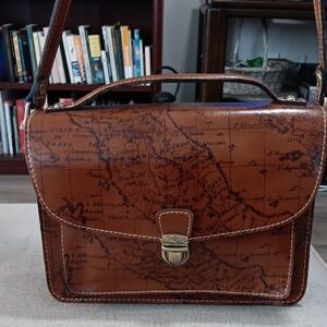 Patricia NASH  Map Design Brown Leather Bag
